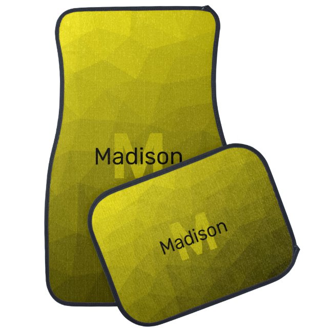 Yellow dark ombre geometric mesh pattern Monogram Car Floor Mat (Set)