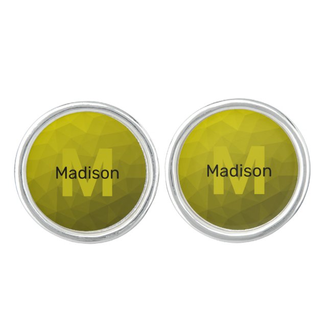 Yellow dark ombre geometric mesh pattern Monogram Cufflinks (Front)