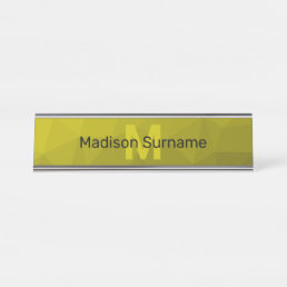 Yellow dark ombre geometric mesh pattern Monogram Desk Name Plate