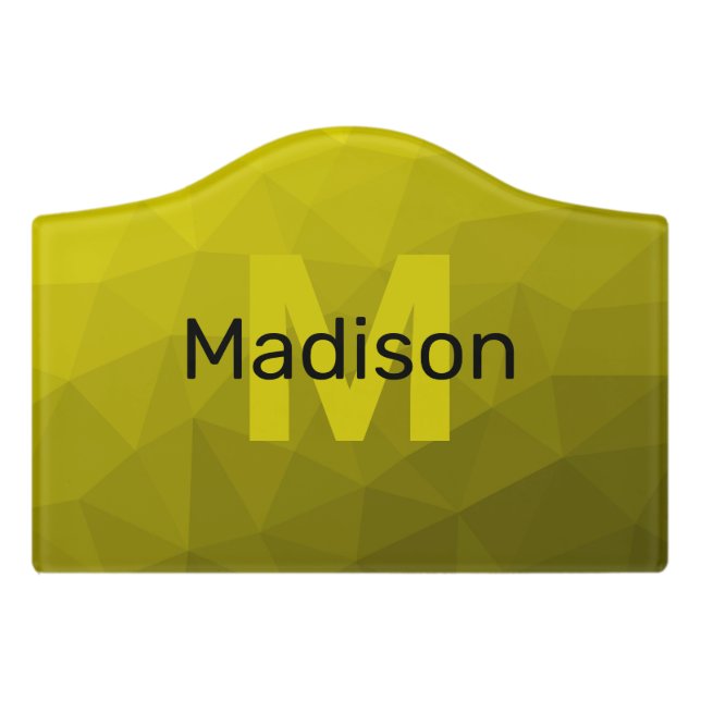 Yellow dark ombre geometric mesh pattern Monogram Door Sign (Small Crest Front)