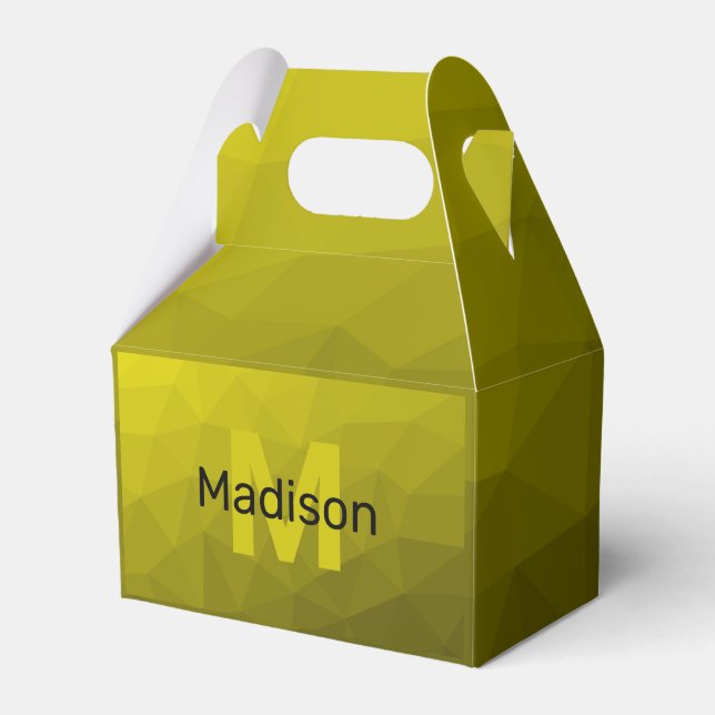 Yellow dark ombre geometric mesh pattern Monogram Favor Boxes (Front Side)