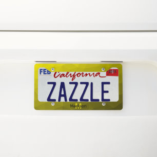 Yellow dark ombre geometric mesh pattern Monogram License Plate Frame