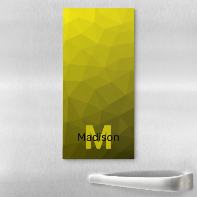 Yellow dark ombre geometric mesh pattern Monogram Magnetic Notepad (In Situ)