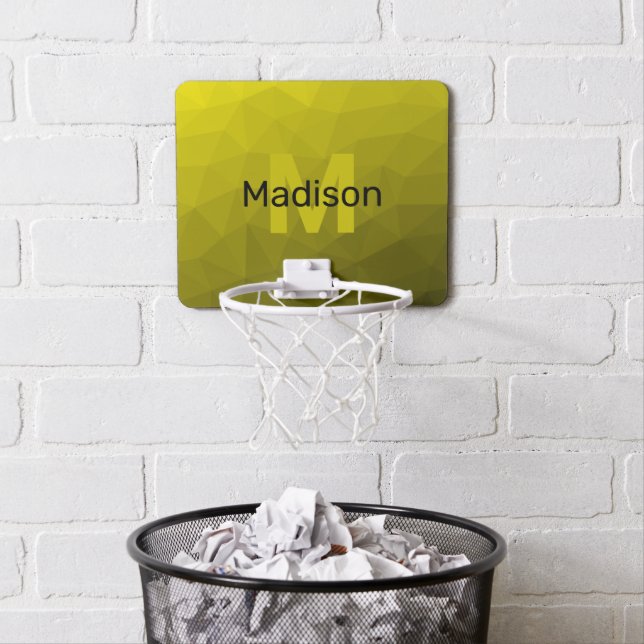 Yellow dark ombre geometric mesh pattern Monogram Mini Basketball Hoop (In Situ)