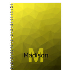 Yellow dark ombre geometric mesh pattern Monogram Notebook