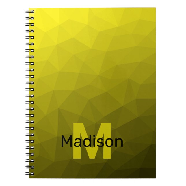 Yellow dark ombre geometric mesh pattern Monogram Notebook (Front)