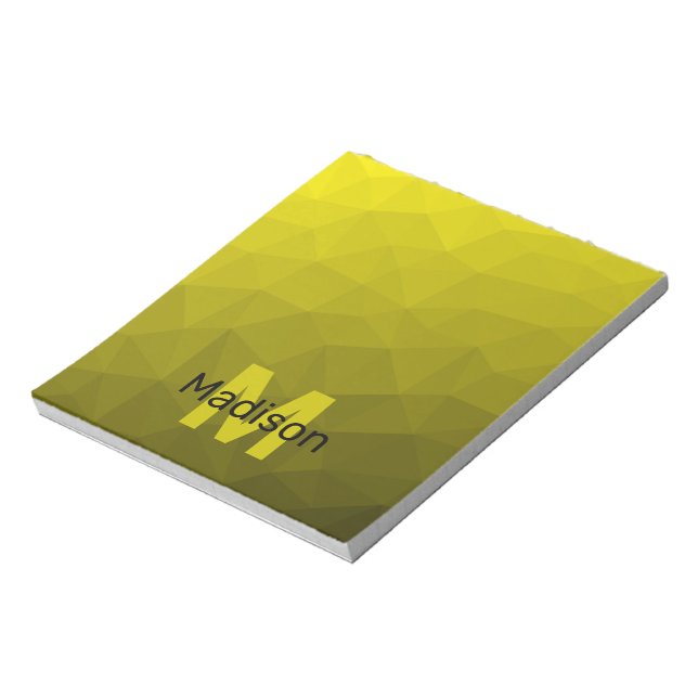 Yellow dark ombre geometric mesh pattern Monogram Notepad (Rotated)