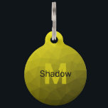 Yellow dark ombre geometric mesh pattern Monogram Pet ID Tag<br><div class="desc">Monogram Personalize with your custom initial and name. Yellow gold ombre gradient geometric mesh pattern. 
Triangle geometric mesh with light dark yellow gold black ombre gradient. 
pattern,  ombre,  mesh,  triangles,  geometry,  geometric, gradient,  cool,  
triangle,   bright,  pattern,  digital,  yellow,  gold,  black</div>