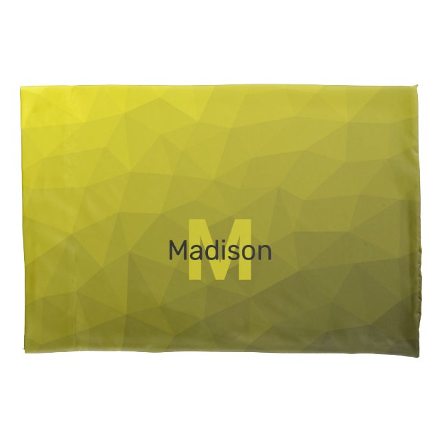 Yellow dark ombre geometric mesh pattern Monogram Pillow Case (Front)