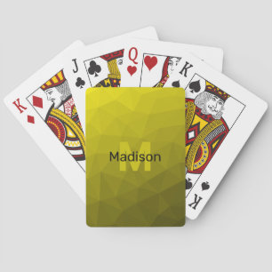 Yellow dark ombre geometric mesh pattern Monogram Poker Cards