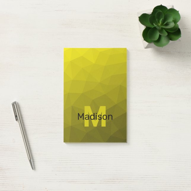 Yellow dark ombre geometric mesh pattern Monogram Post-it Notes (Office)