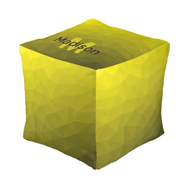 Yellow dark ombre geometric mesh pattern Monogram Pouf (Angled Front)