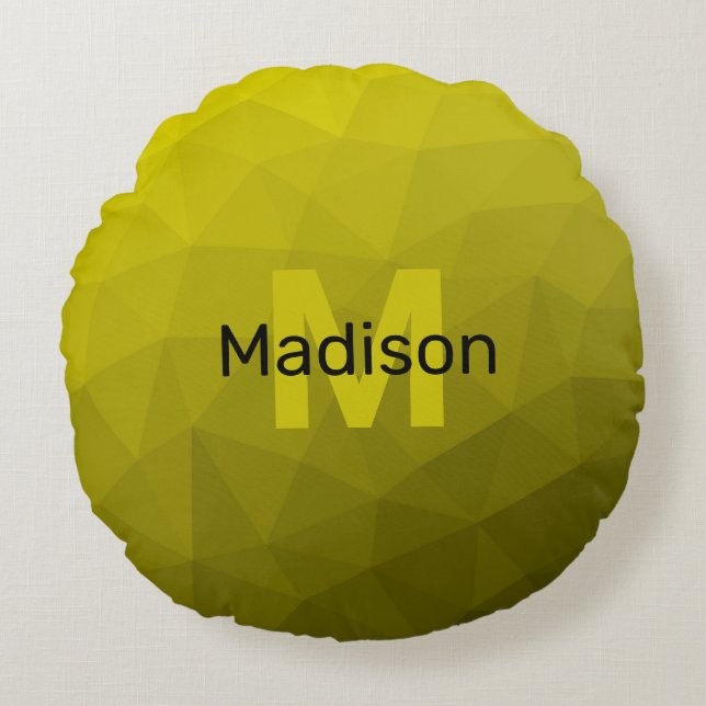 Yellow dark ombre geometric mesh pattern Monogram Round Pillow (Front)