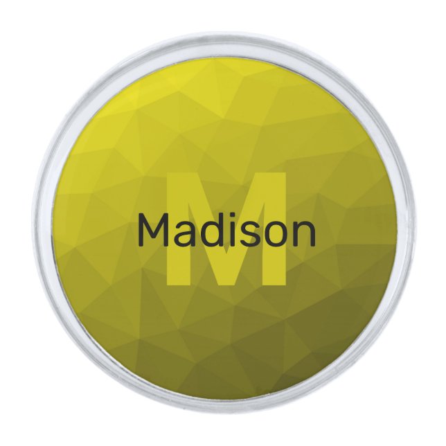 Yellow dark ombre geometric mesh pattern Monogram Silver Finish Lapel Pin (Front)