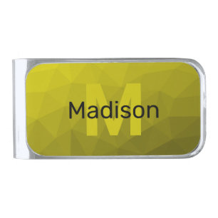 Yellow dark ombre geometric mesh pattern Monogram Silver Finish Money Clip