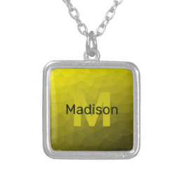 Yellow dark ombre geometric mesh pattern Monogram Silver Plated Necklace