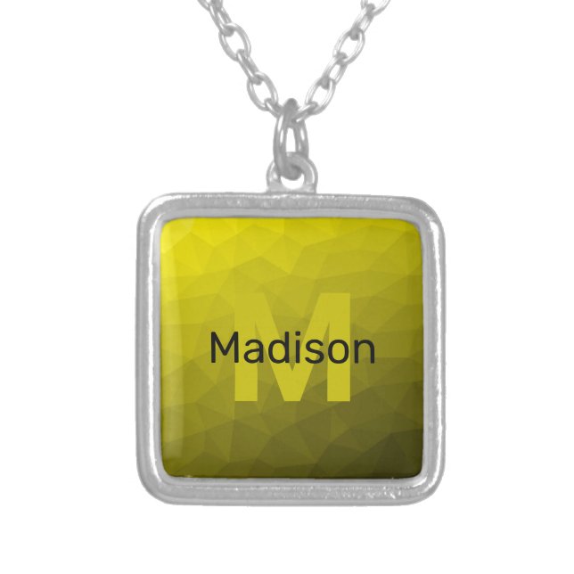 Yellow dark ombre geometric mesh pattern Monogram Silver Plated Necklace (Front)