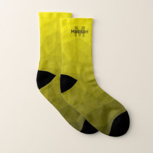 Yellow dark ombre geometric mesh pattern Monogram Socks