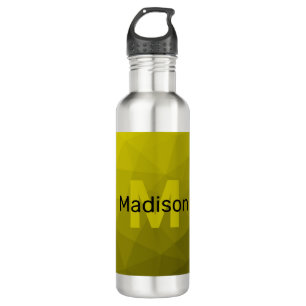 Yellow dark ombre geometric mesh pattern Monogram Stainless Steel Water Bottle
