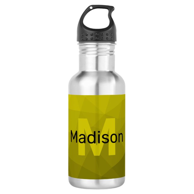 Yellow dark ombre geometric mesh pattern Monogram Stainless Steel Water Bottle (Front)