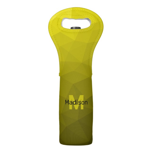 Yellow dark ombre geometric mesh pattern Monogram Wine Bag (Front)