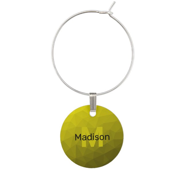 Yellow dark ombre geometric mesh pattern Monogram Wine Charm (Front)
