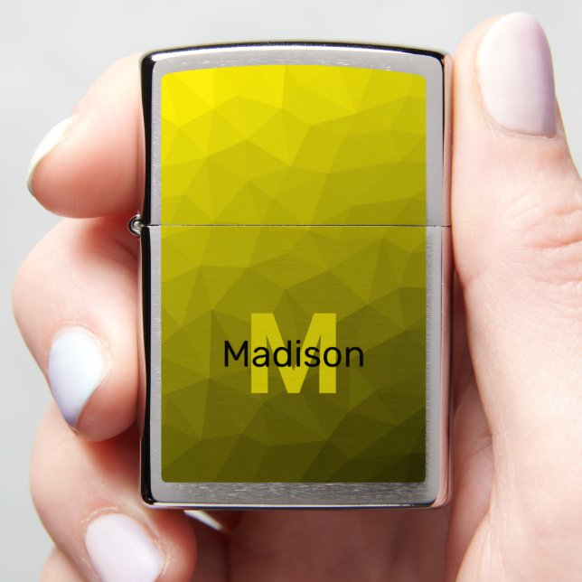 Yellow dark ombre geometric mesh pattern Monogram Zippo Lighter (In Hand)