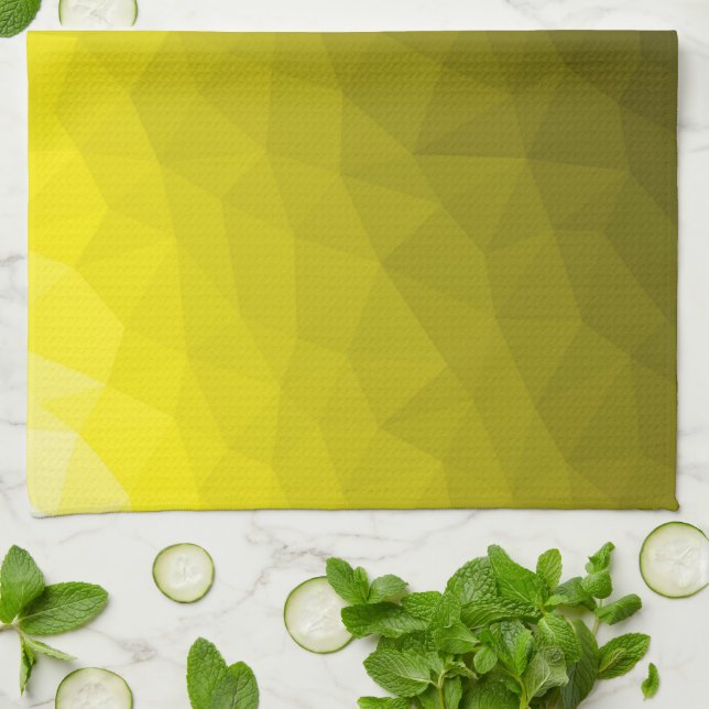 Yellow dark ombre gradient geometric mesh pattern kitchen towel (Folded)