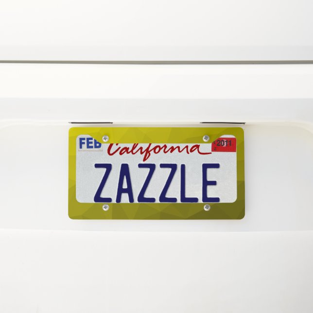 Yellow dark ombre gradient geometric mesh pattern license plate frame (On Car)