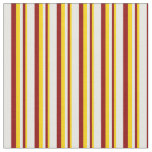 [ Thumbnail: Yellow, Dark Red, and White Pattern of Stripes Fabric ]