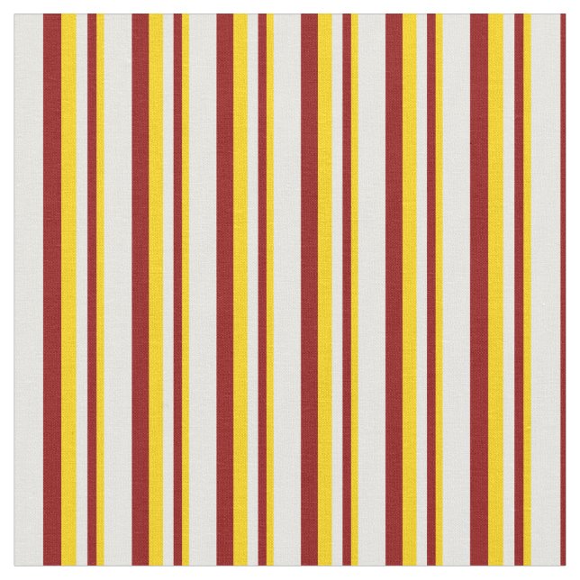 Yellow, Dark Red, and White Pattern of Stripes Fabric (Close Up)