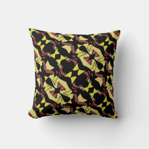 Yellow Dark Red on Black Diagonal Art Abstract Throw Pillow