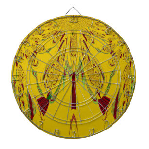 Yellow Dartboard With Darts