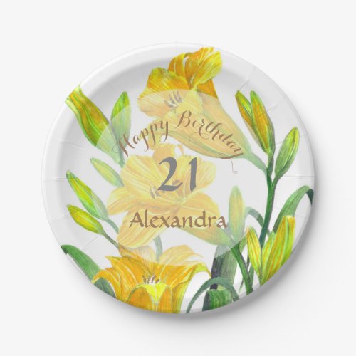 Yellow Day Lilies Floral Art Paper Plates