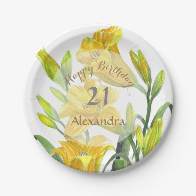 Yellow Day Lilies Floral Art Paper Plates (Front)