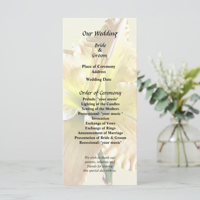 Yellow Day Lily Wedding Supplies Program (Standing Front)