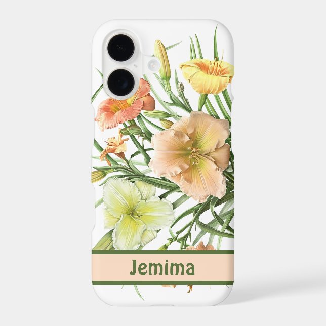 Yellow Daylilies Botanical Art Personalized iPhone Case (Back)