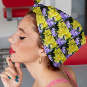 Yellow Daylilies & Purple Lilac Flowers Bandana