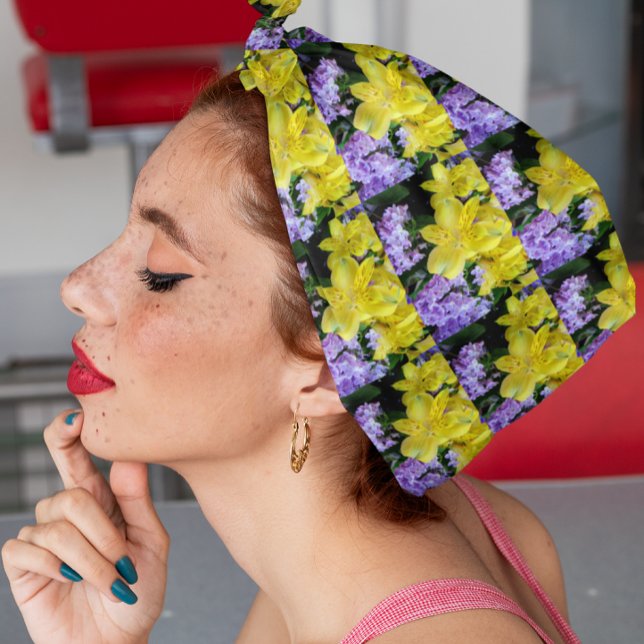 Yellow Daylilies & Purple Lilac Flowers Bandana (Alstroemeria and Lilac Bandana)