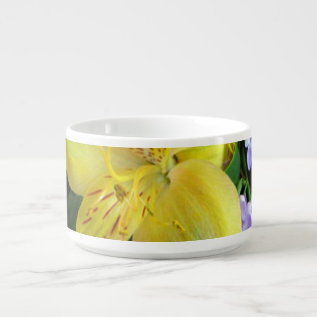 Yellow Daylilies & Purple Lilac Flowers Bowl (Center)