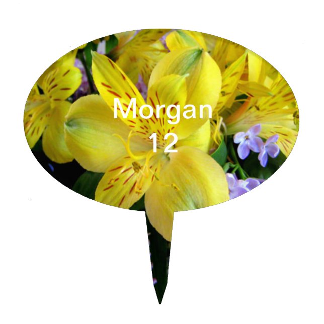 Yellow Daylilies & Purple Lilac Flowers Cake Topper (Front)