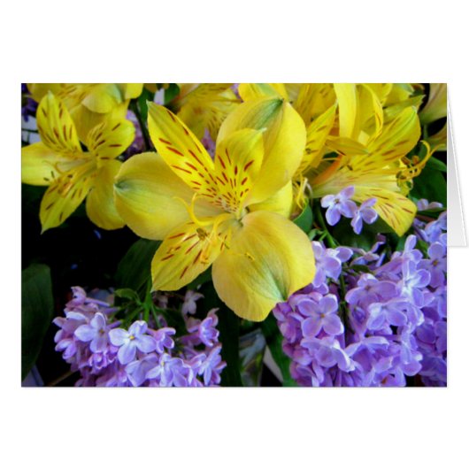 Yellow Daylilies & Purple Lilac Flowers Cards (Front Horizontal)