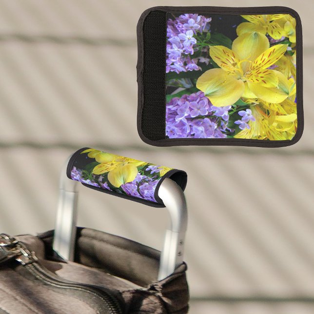 Yellow Daylilies & Purple Lilac Flowers Luggage Handle Wrap (Alstroemeria and Lilacs Flowers Luggage Luggage Handle Wrap)