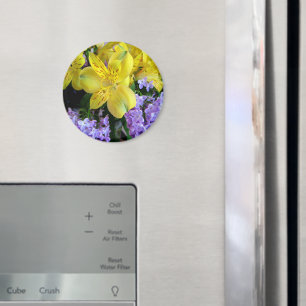 Yellow Daylilies & Purple Lilac Flowers Magnet