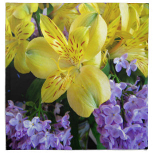 Yellow Daylilies & Purple Lilac Flowers Napkin