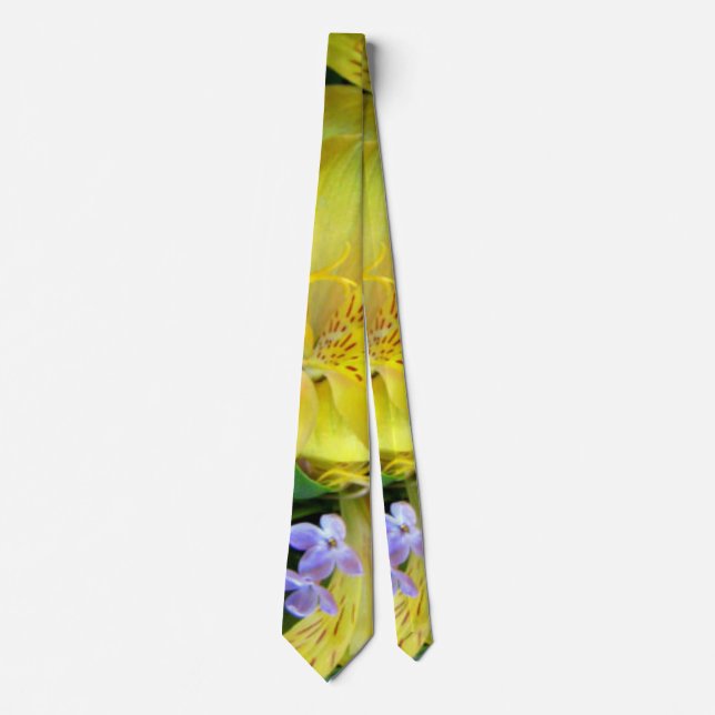 Yellow Daylilies & Purple Lilac Flowers Neck Tie (Front)