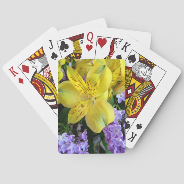 Yellow Daylilies & Purple Lilac Flowers Poker Cards (Back)