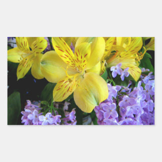 Yellow Daylilies & Purple Lilac Flowers Rectangular Sticker