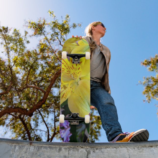 Yellow Daylilies & Purple Lilac Flowers Skateboard Deck (Outdoor 1)