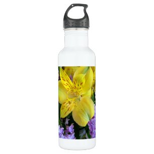 Yellow Daylilies & Purple Lilac Flowers Stainless Steel Water Bottle